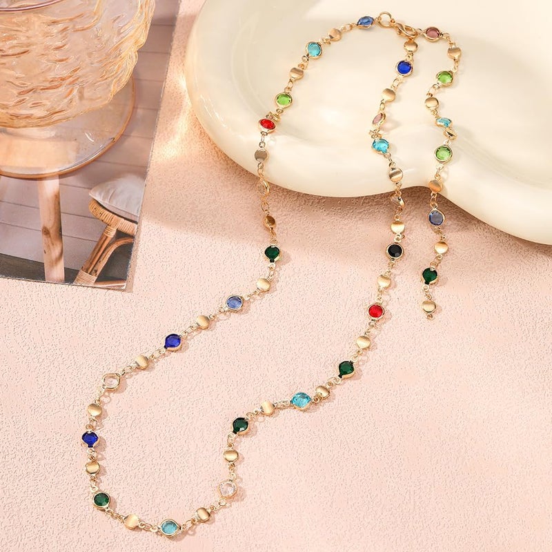 KURTCB Rhinestone Necklace for Women Boho Long Y Lariat Necklace Colorful Summer Beach Jewelry - Image 1